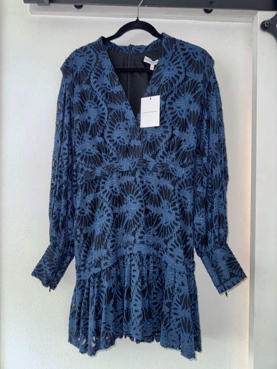 Karina Grimaldi Dresses & Skirts - Karina Grimaldi Navy Blue Long-Sleeve V-Neck Textured Dress Size Medium